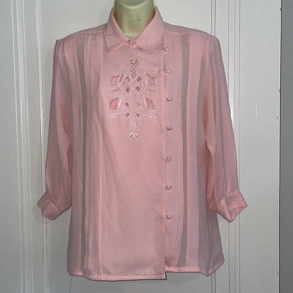 Vtg 80s/90s Jean de‎ Pierre light pink embroidered blouse